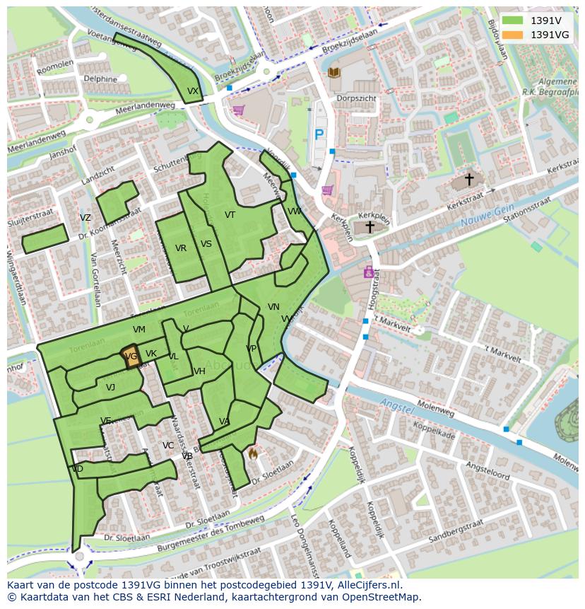 Afbeelding van het postcodegebied 1391 VG op de kaart.