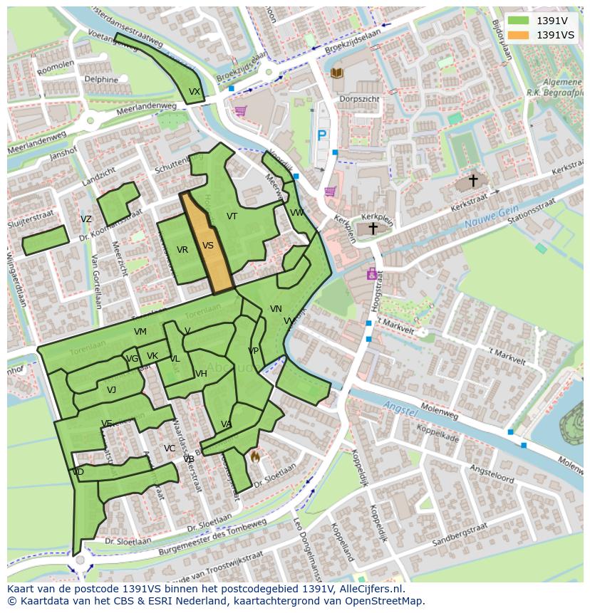 Afbeelding van het postcodegebied 1391 VS op de kaart.