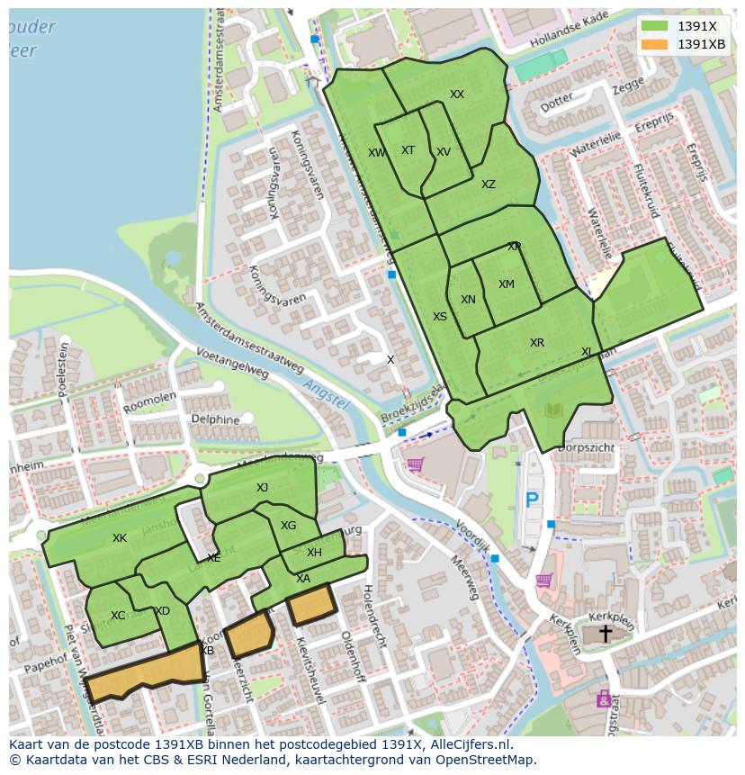 Afbeelding van het postcodegebied 1391 XB op de kaart.