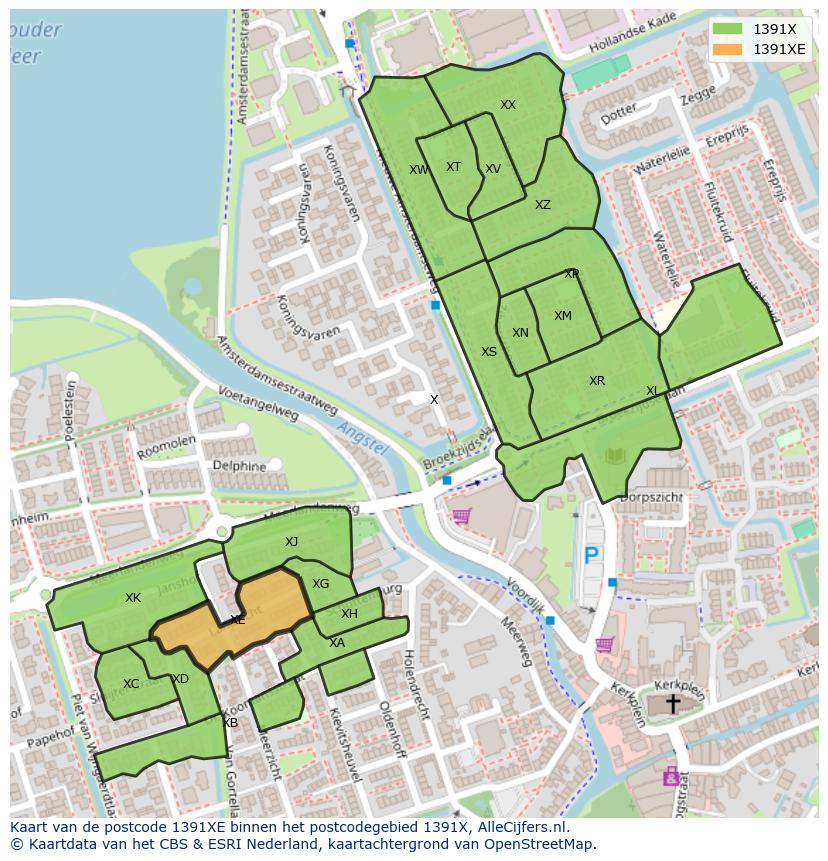 Afbeelding van het postcodegebied 1391 XE op de kaart.