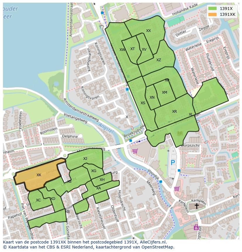 Afbeelding van het postcodegebied 1391 XK op de kaart.