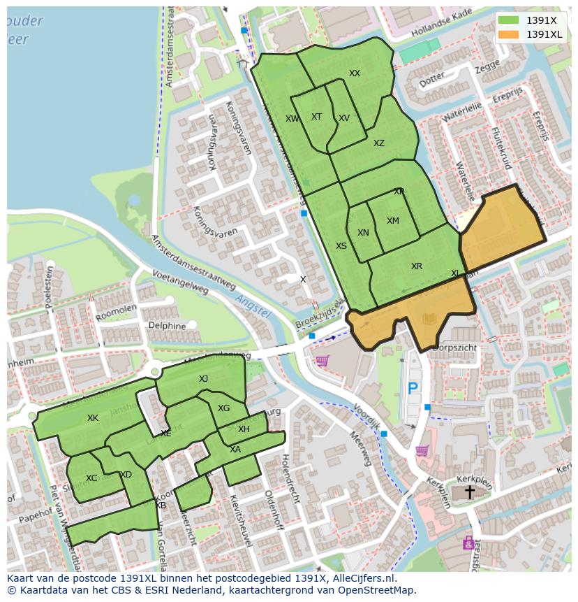 Afbeelding van het postcodegebied 1391 XL op de kaart.