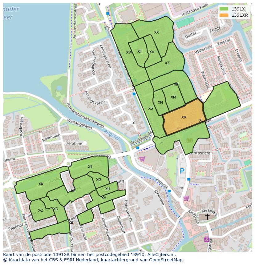 Afbeelding van het postcodegebied 1391 XR op de kaart.