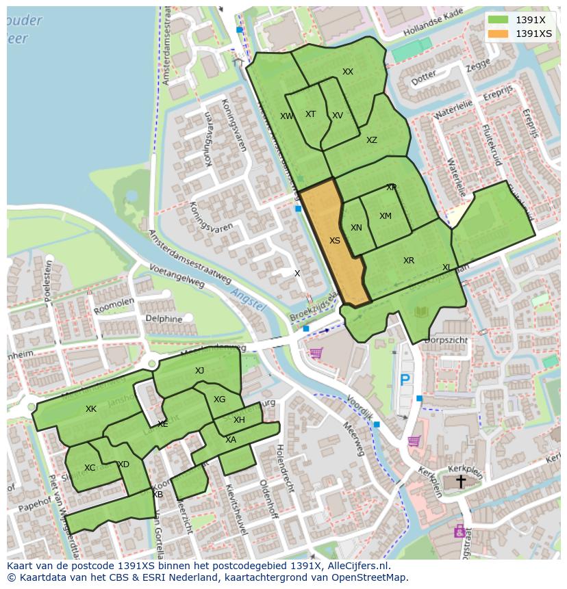 Afbeelding van het postcodegebied 1391 XS op de kaart.
