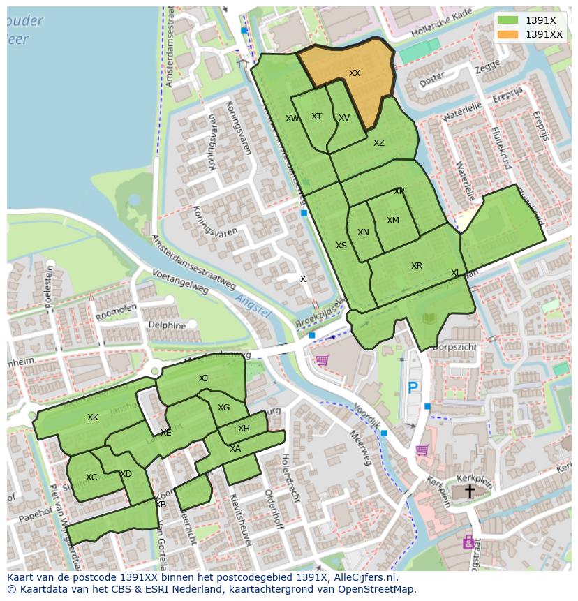 Afbeelding van het postcodegebied 1391 XX op de kaart.