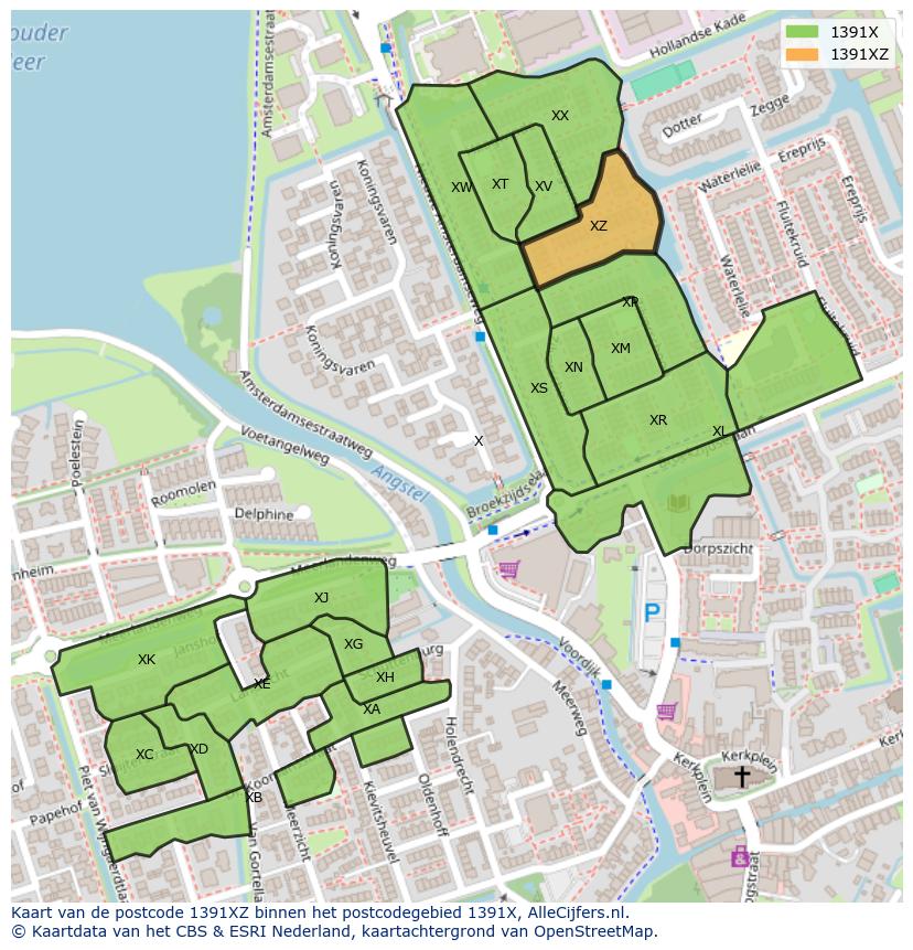 Afbeelding van het postcodegebied 1391 XZ op de kaart.