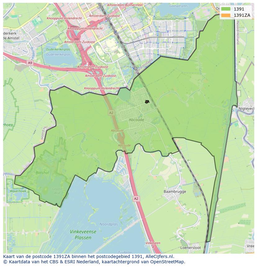 Afbeelding van het postcodegebied 1391 ZA op de kaart.
