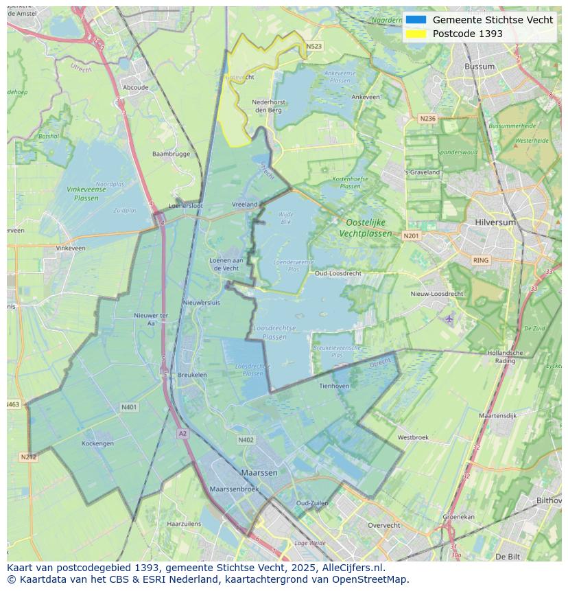 Afbeelding van het postcodegebied 1393 op de kaart.