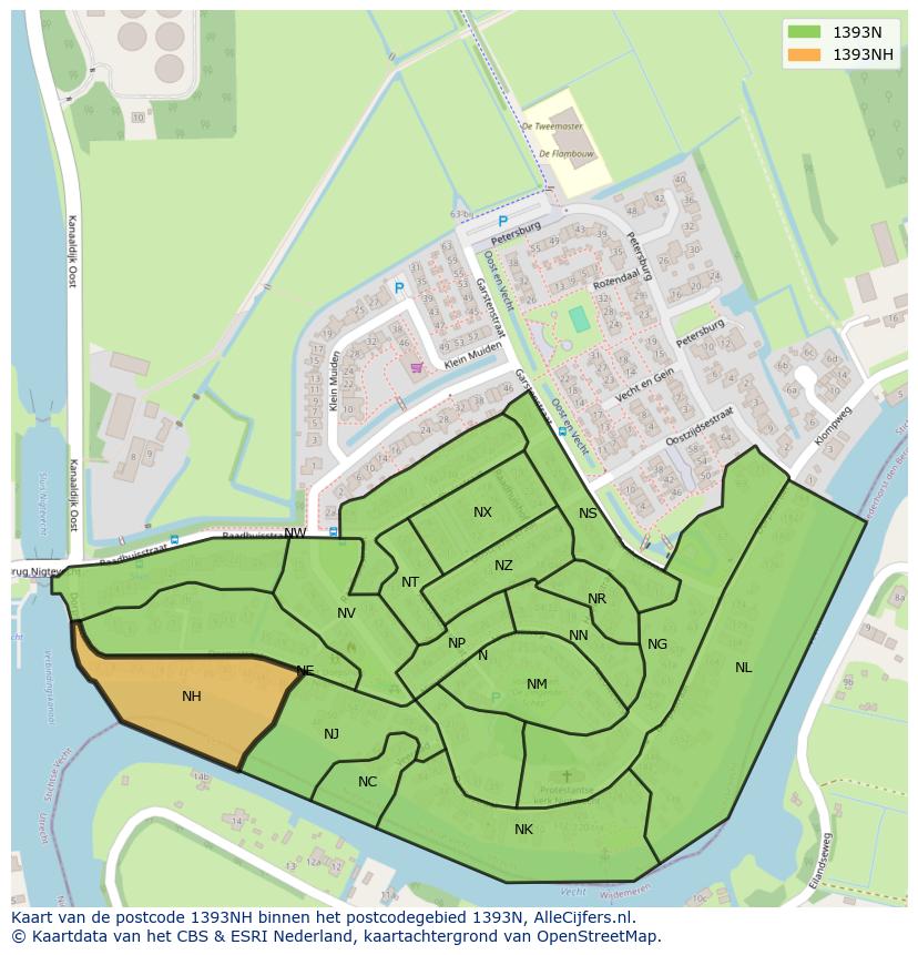 Afbeelding van het postcodegebied 1393 NH op de kaart.