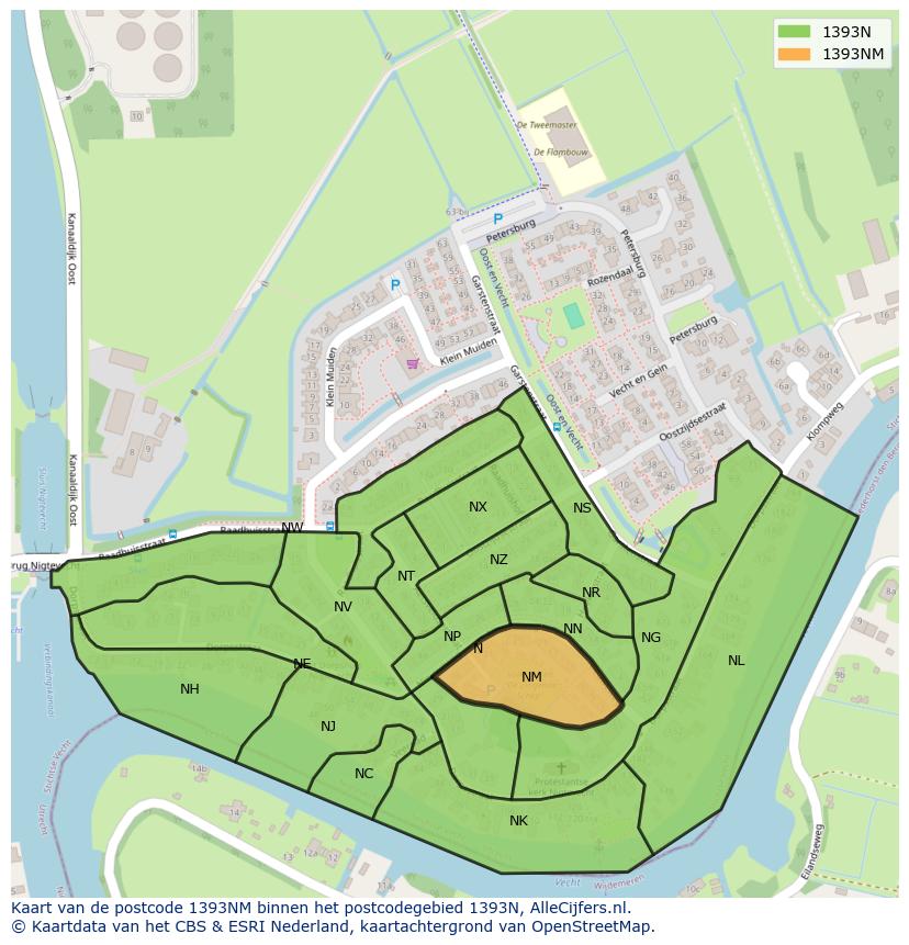 Afbeelding van het postcodegebied 1393 NM op de kaart.
