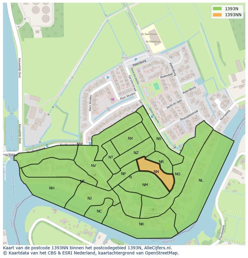 Afbeelding van het postcodegebied 1393 NN op de kaart.