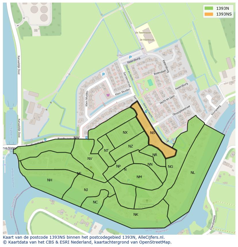 Afbeelding van het postcodegebied 1393 NS op de kaart.