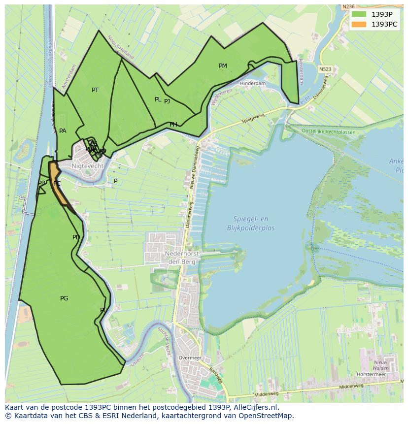 Afbeelding van het postcodegebied 1393 PC op de kaart.