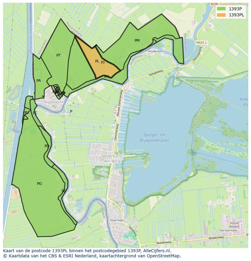 Afbeelding van het postcodegebied 1393 PL op de kaart.