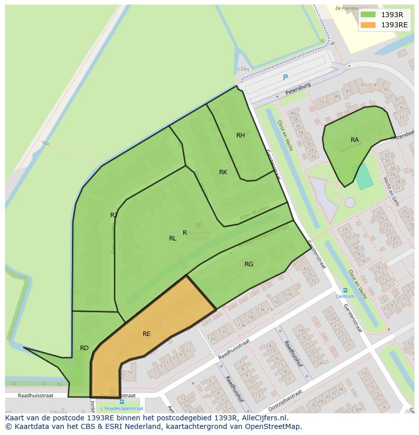 Afbeelding van het postcodegebied 1393 RE op de kaart.