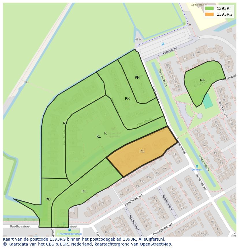 Afbeelding van het postcodegebied 1393 RG op de kaart.