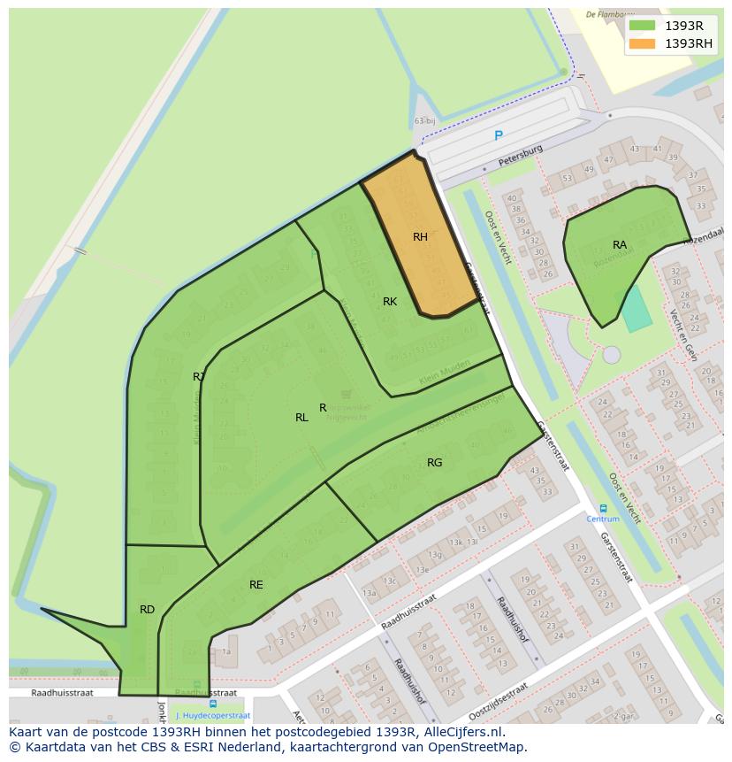 Afbeelding van het postcodegebied 1393 RH op de kaart.