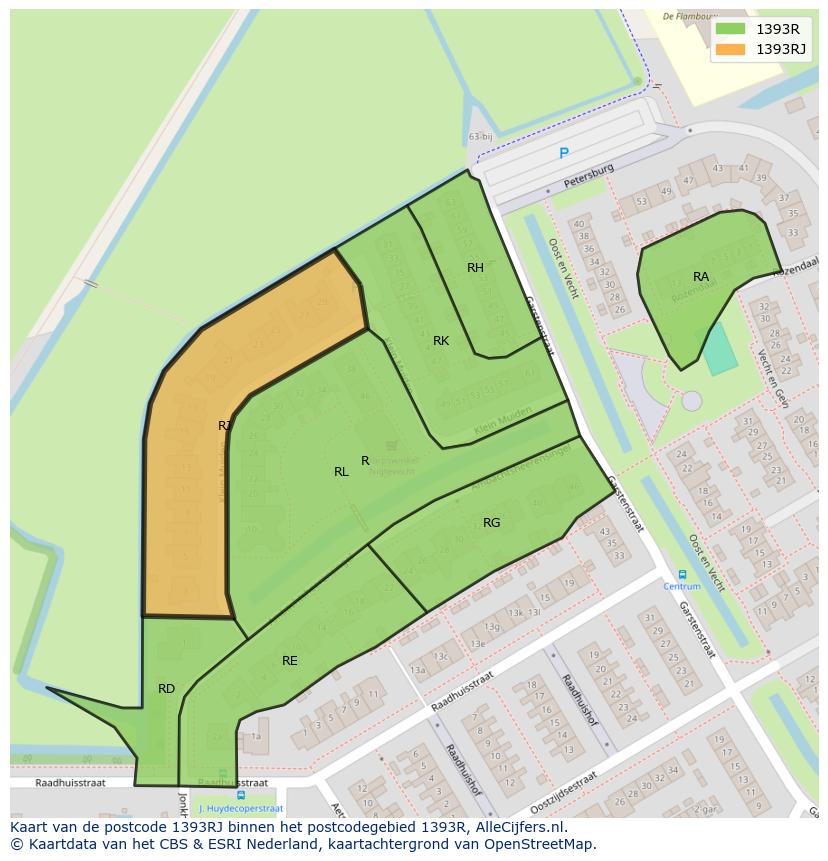 Afbeelding van het postcodegebied 1393 RJ op de kaart.