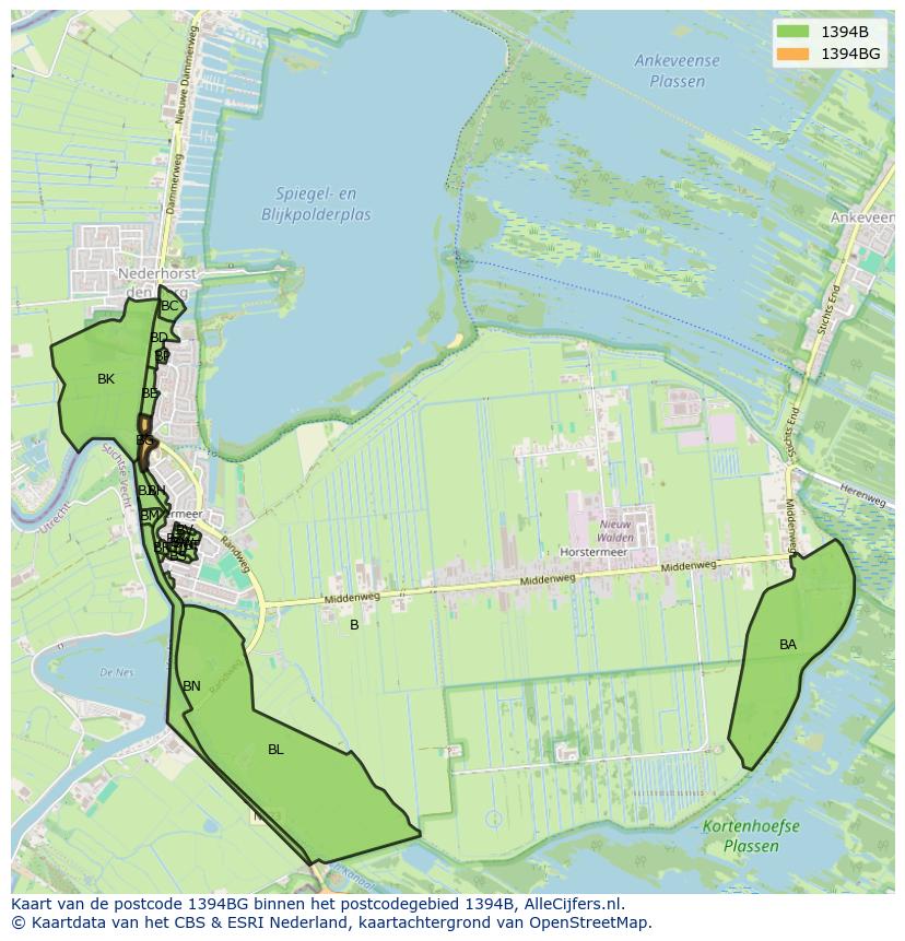 Afbeelding van het postcodegebied 1394 BG op de kaart.