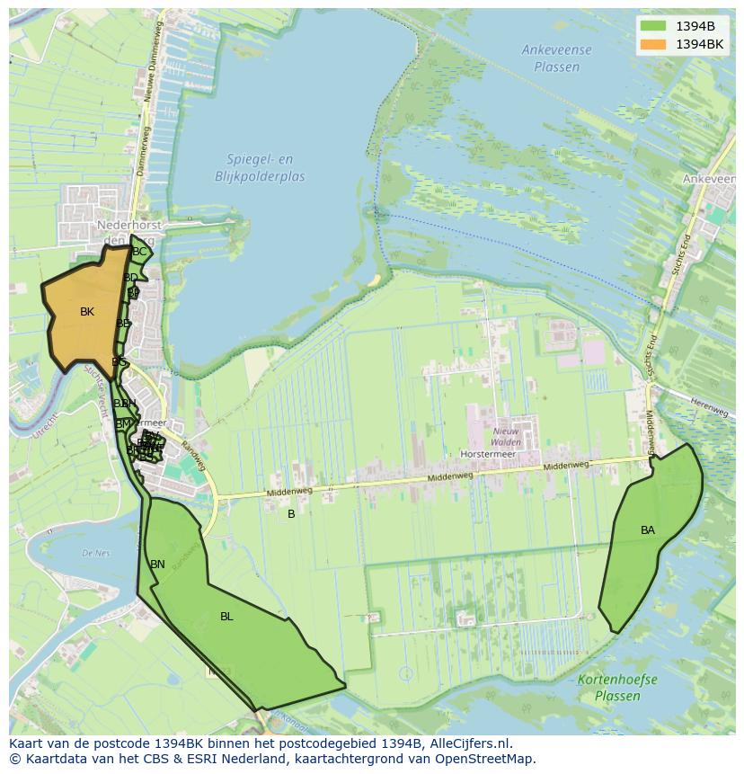 Afbeelding van het postcodegebied 1394 BK op de kaart.