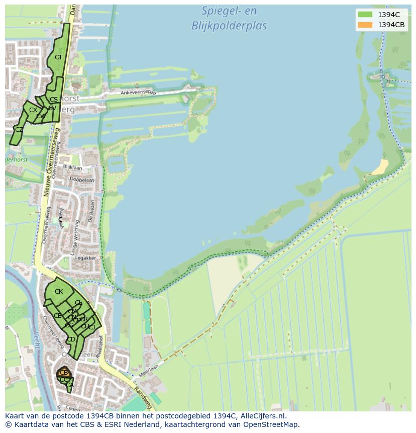 Afbeelding van het postcodegebied 1394 CB op de kaart.
