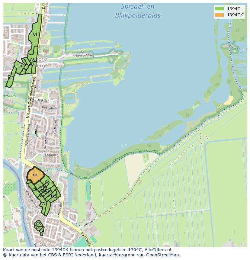 Afbeelding van het postcodegebied 1394 CK op de kaart.