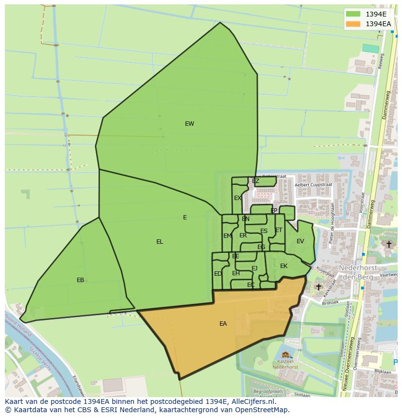 Afbeelding van het postcodegebied 1394 EA op de kaart.