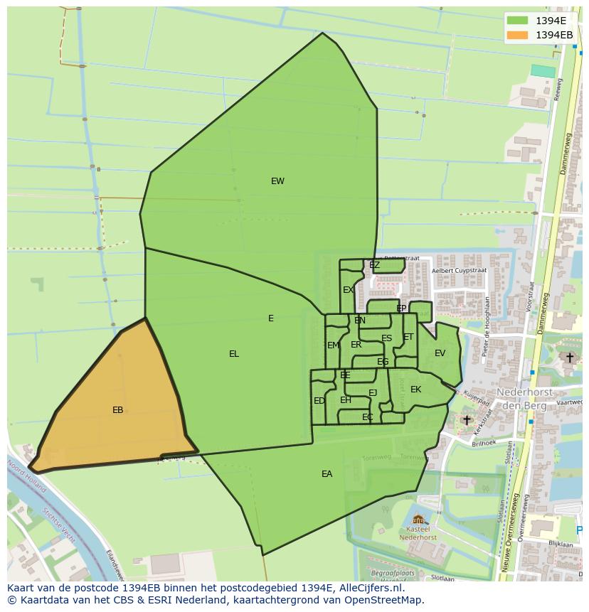 Afbeelding van het postcodegebied 1394 EB op de kaart.
