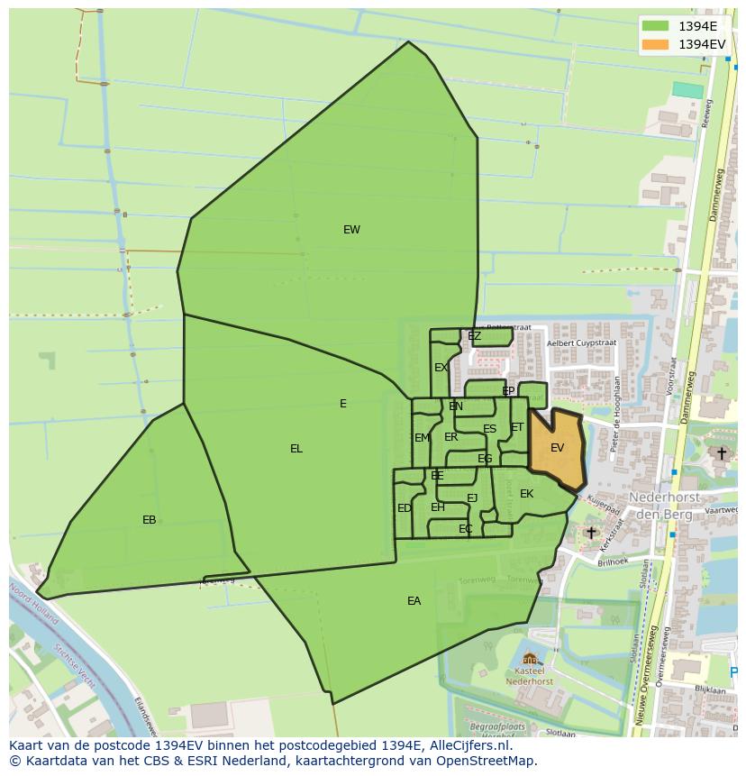 Afbeelding van het postcodegebied 1394 EV op de kaart.