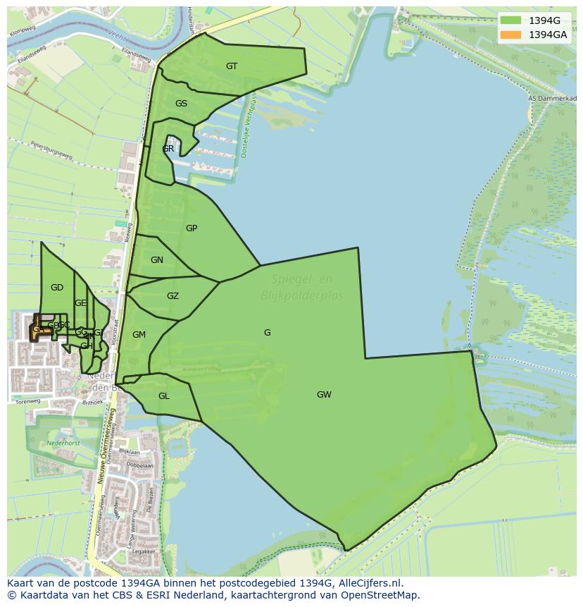 Afbeelding van het postcodegebied 1394 GA op de kaart.