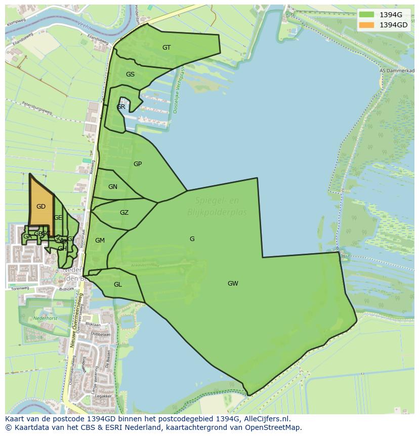 Afbeelding van het postcodegebied 1394 GD op de kaart.