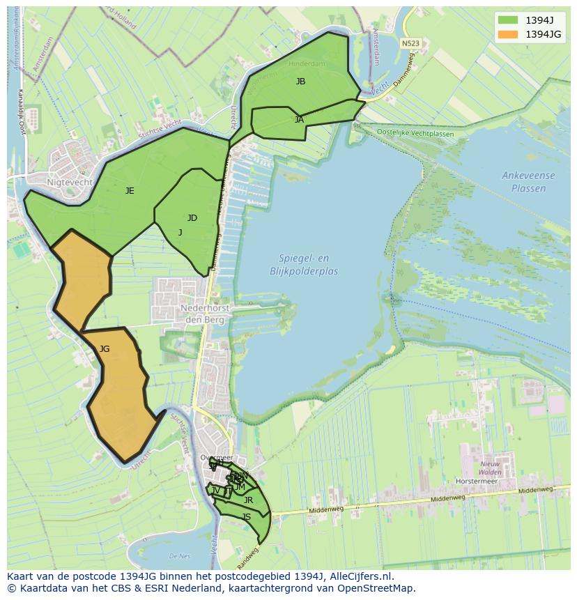 Afbeelding van het postcodegebied 1394 JG op de kaart.