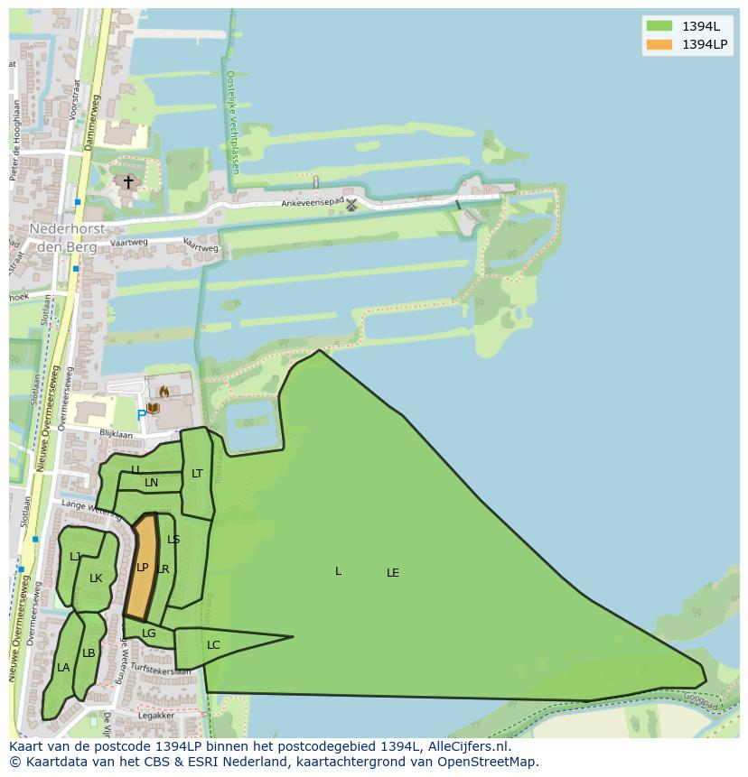 Afbeelding van het postcodegebied 1394 LP op de kaart.