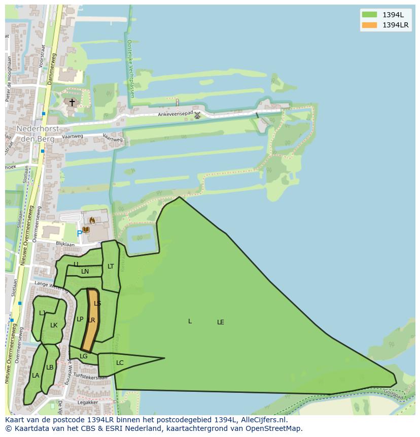 Afbeelding van het postcodegebied 1394 LR op de kaart.