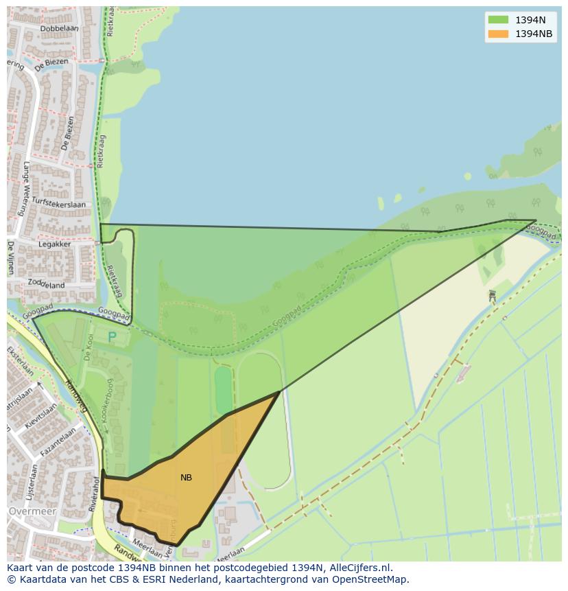 Afbeelding van het postcodegebied 1394 NB op de kaart.