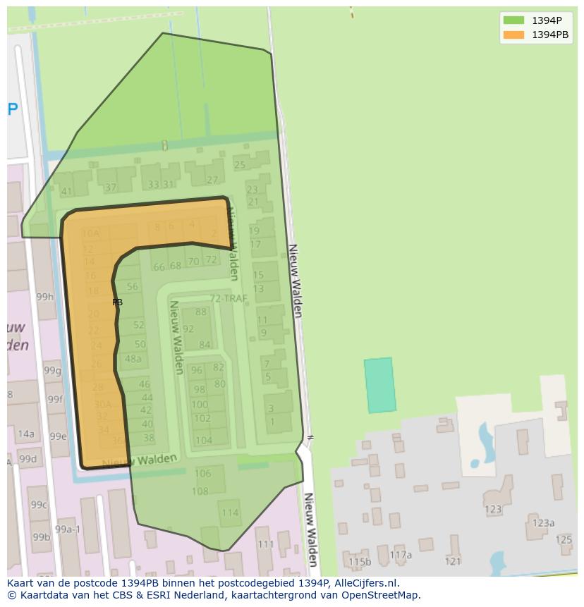 Afbeelding van het postcodegebied 1394 PB op de kaart.