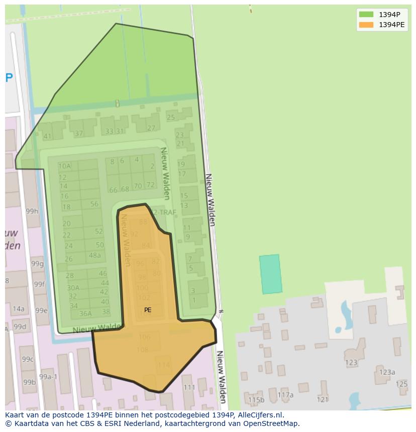 Afbeelding van het postcodegebied 1394 PE op de kaart.
