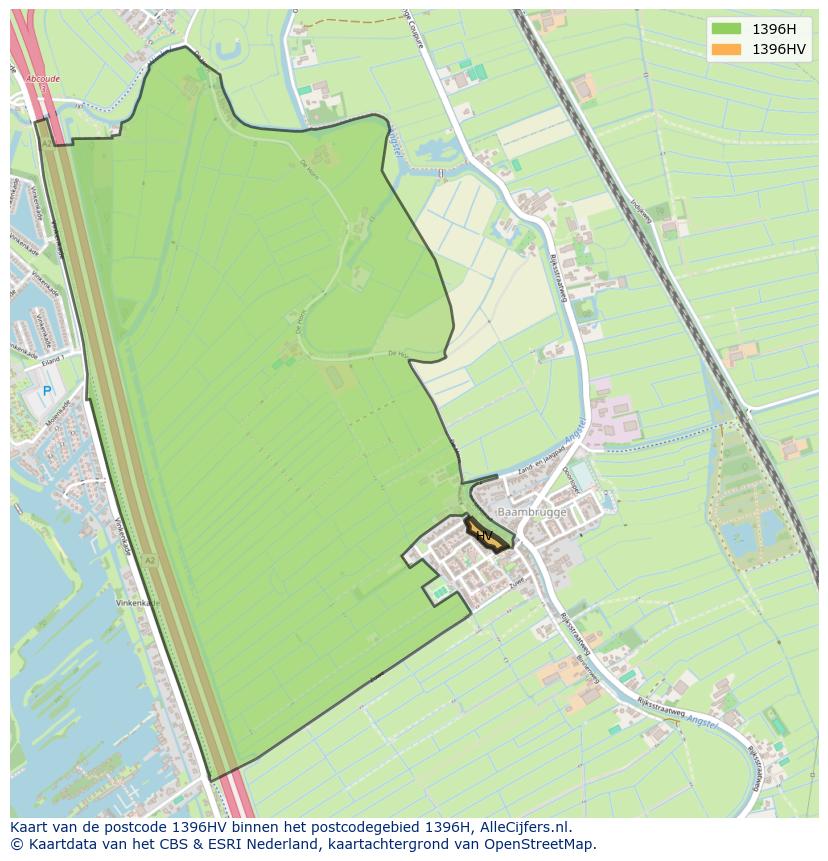 Afbeelding van het postcodegebied 1396 HV op de kaart.