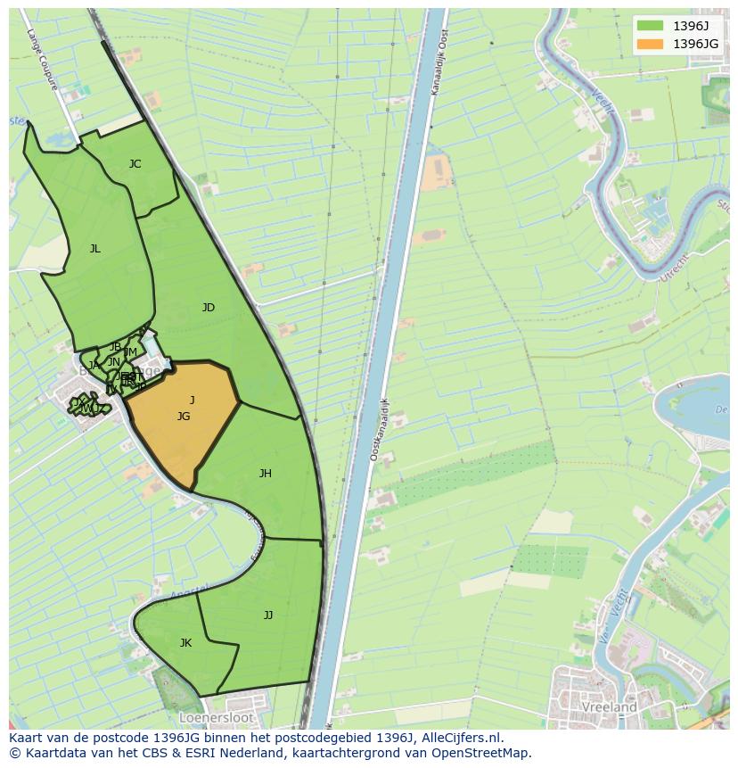 Afbeelding van het postcodegebied 1396 JG op de kaart.