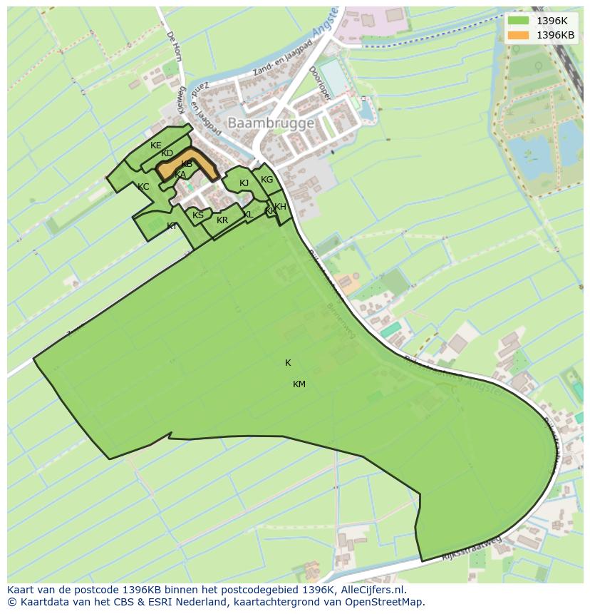 Afbeelding van het postcodegebied 1396 KB op de kaart.