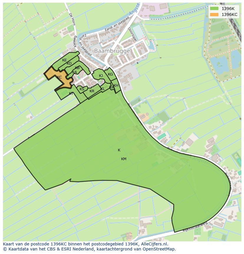 Afbeelding van het postcodegebied 1396 KC op de kaart.