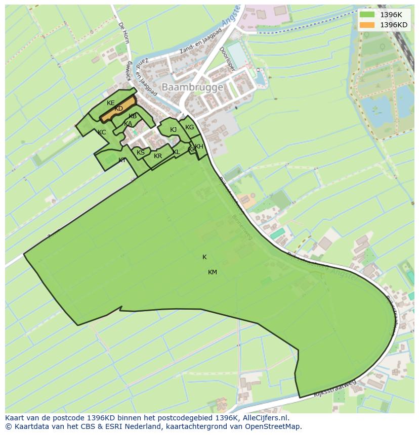 Afbeelding van het postcodegebied 1396 KD op de kaart.