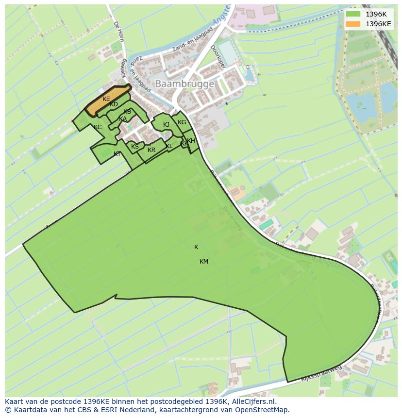 Afbeelding van het postcodegebied 1396 KE op de kaart.