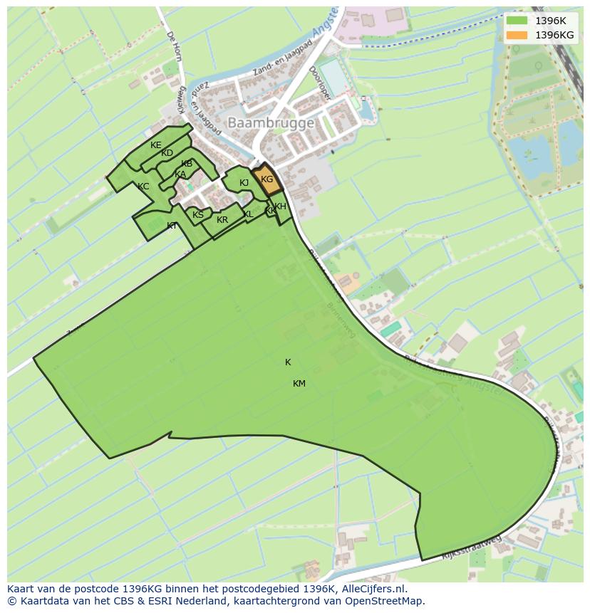 Afbeelding van het postcodegebied 1396 KG op de kaart.