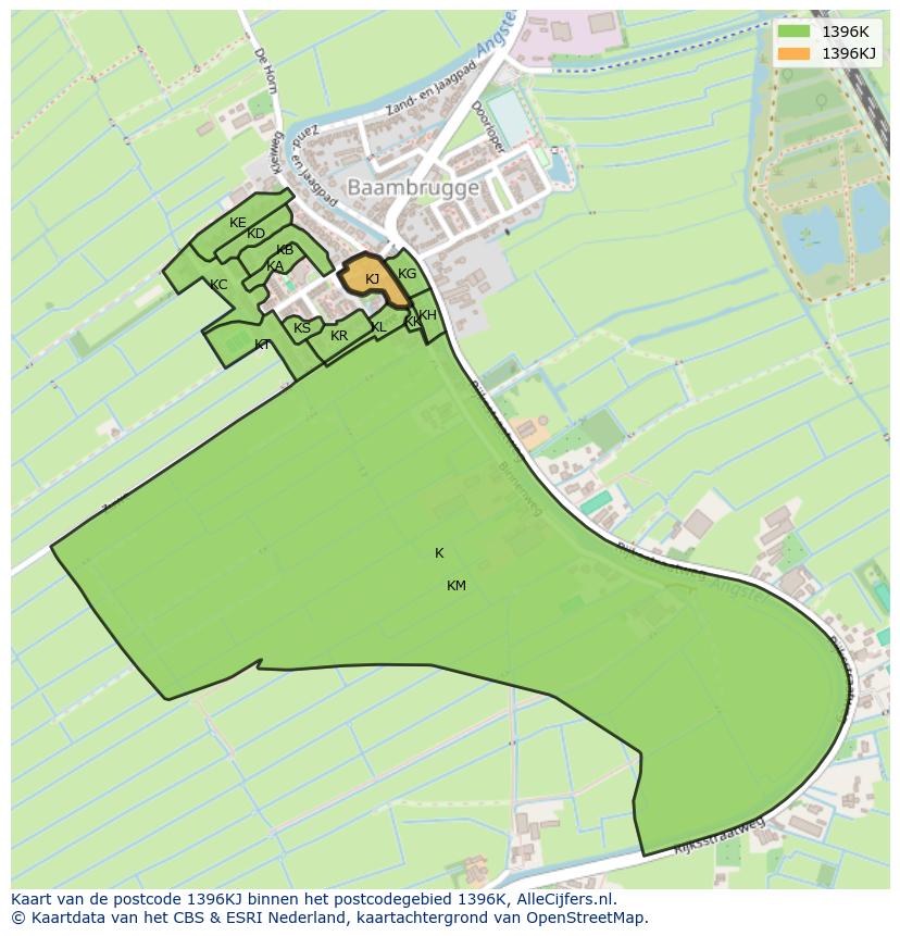 Afbeelding van het postcodegebied 1396 KJ op de kaart.