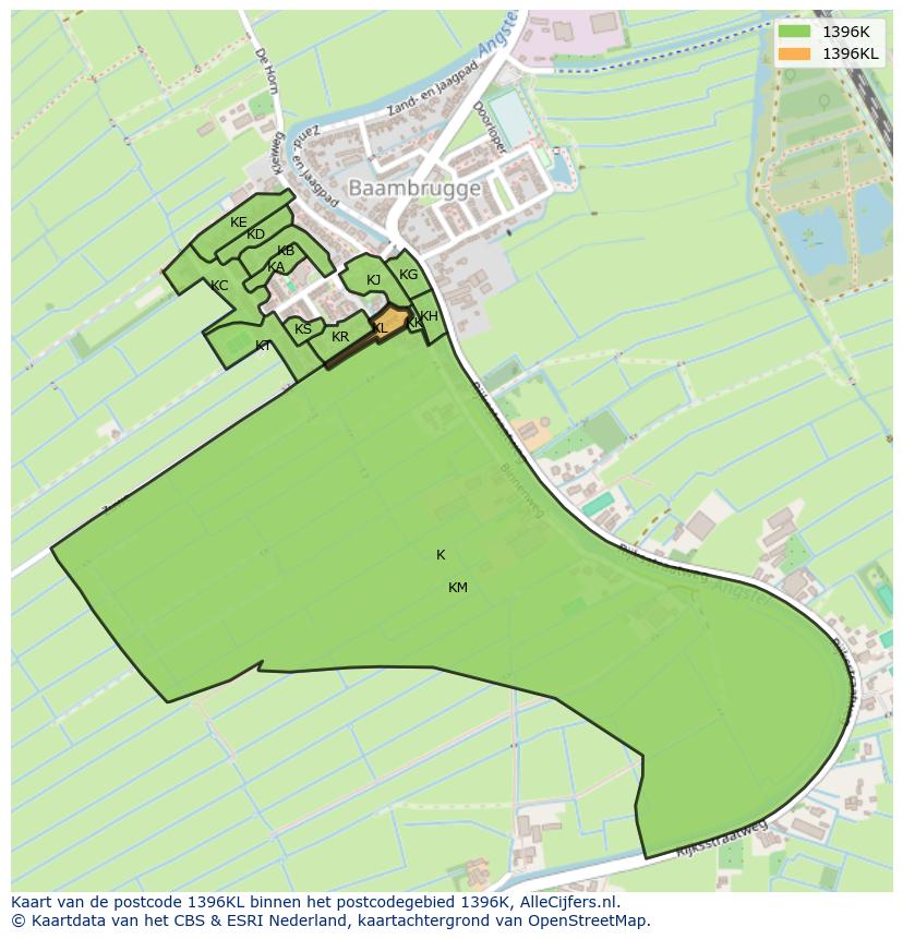 Afbeelding van het postcodegebied 1396 KL op de kaart.
