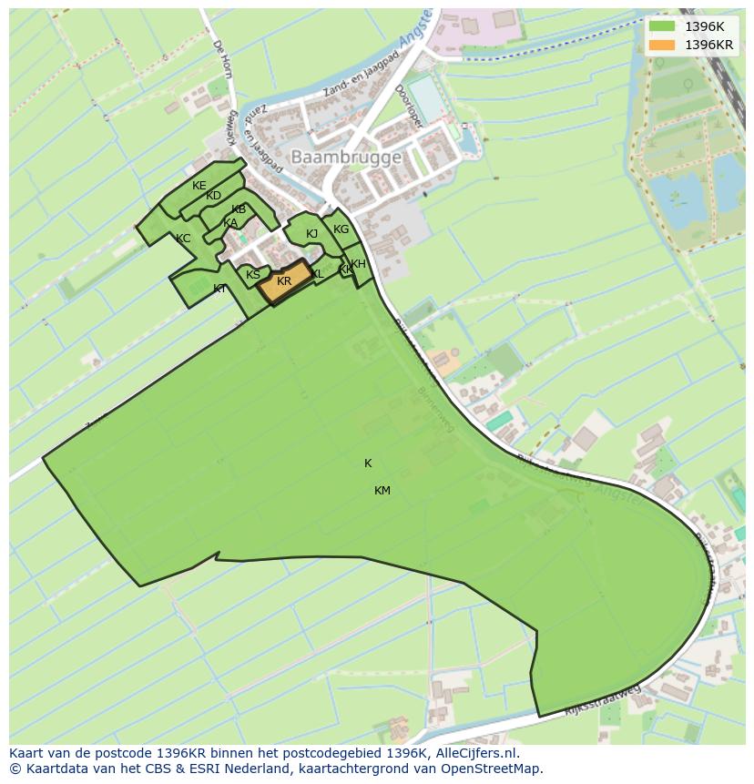 Afbeelding van het postcodegebied 1396 KR op de kaart.