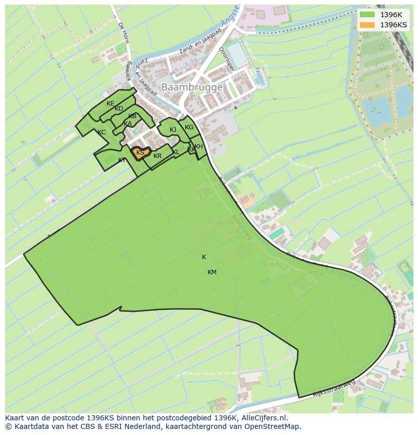 Afbeelding van het postcodegebied 1396 KS op de kaart.