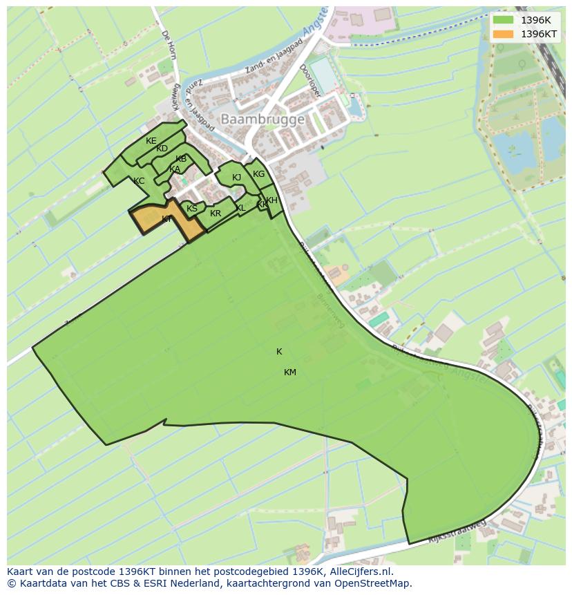 Afbeelding van het postcodegebied 1396 KT op de kaart.