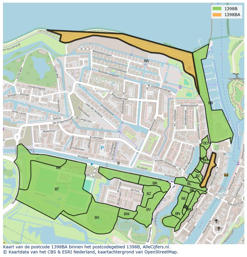 Afbeelding van het postcodegebied 1398 BA op de kaart.